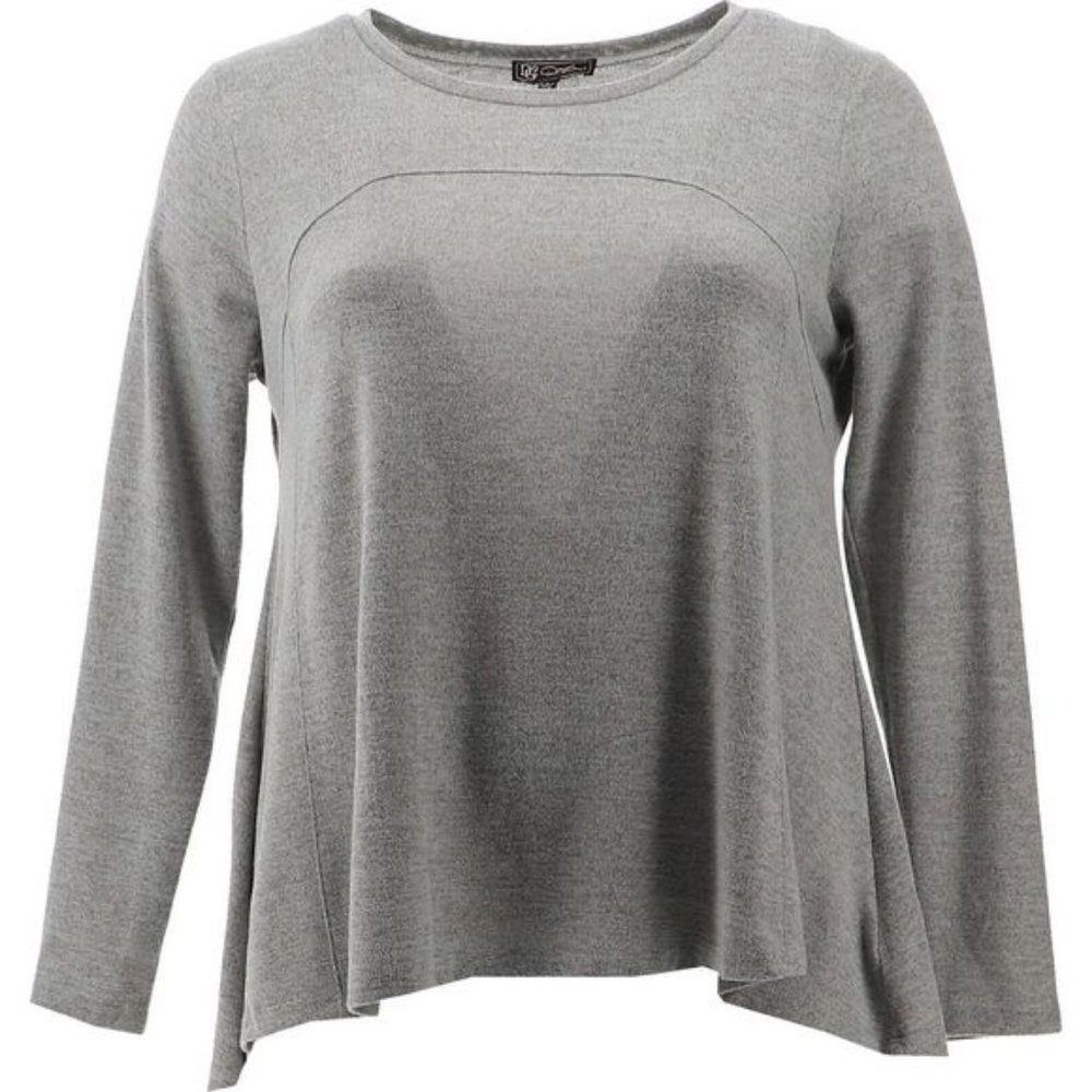 NWT DG2 BY DIANE GILMAN SEAMED BRUSHED KNIT SWEATER‎ W/SWING HEM GRAY XS